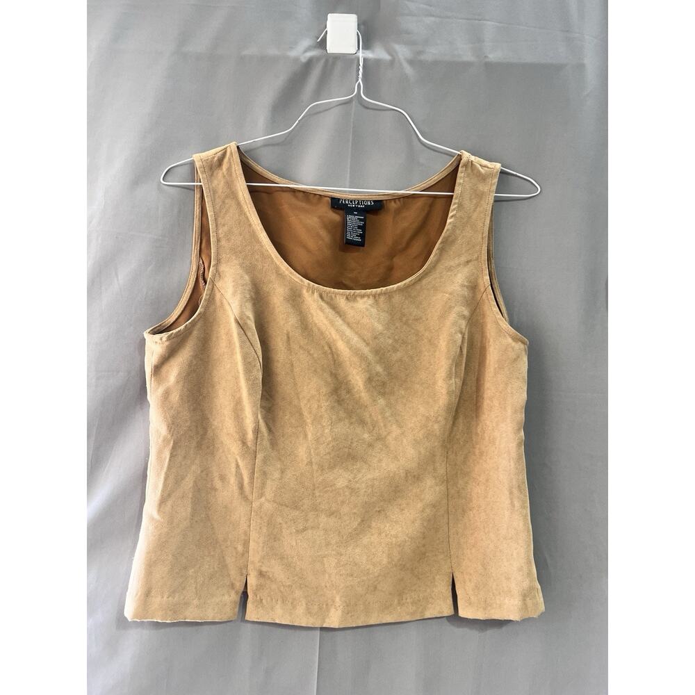 tan sleeveless top made of genuine suede leather By Perceptions Size 10 TG2137